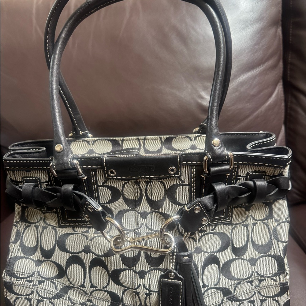 Coach Black and Silver Signature Tote Bag